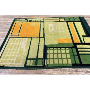 1920s Rare Green Ground Geometric Antique European Art Deco Mid Sized Wool Rug - detail view 6