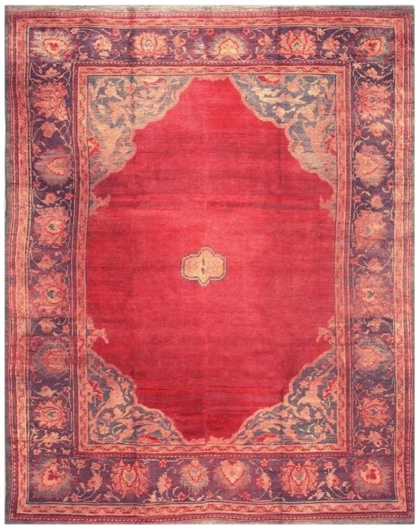 1920s red ground donegal medallion antique european arts & crafts large wool rug