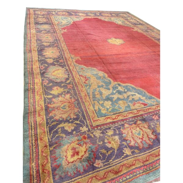 1920s red ground donegal medallion antique european arts & crafts large wool rug - detail view 4