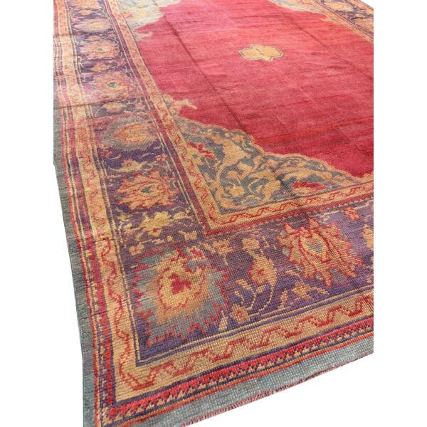 1920s red ground donegal medallion antique european arts & crafts large wool rug - detail view 5