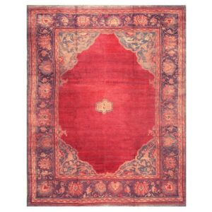 1920s Red Ground Donegal Medallion Antique European Arts & Crafts Large Wool Rug - detail view 6