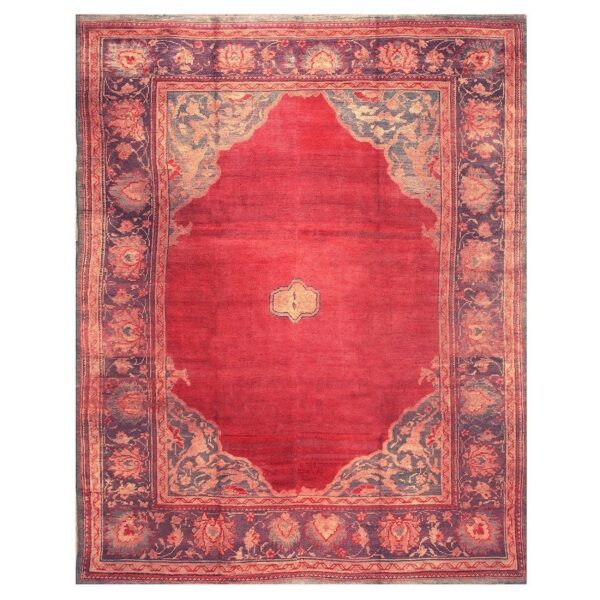 1920s red ground donegal medallion antique european arts & crafts large wool rug - detail view 6