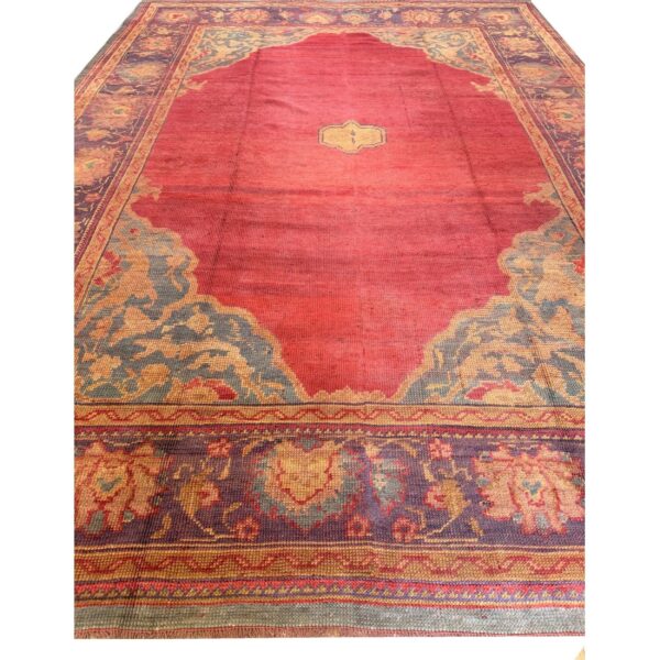 1920s red ground donegal medallion antique european arts & crafts large wool rug - detail view 7
