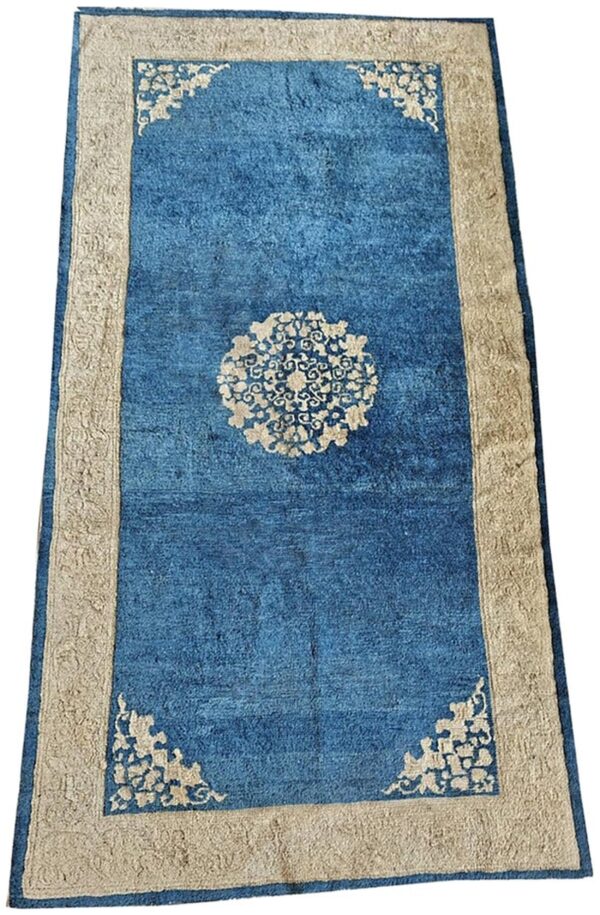 1920s traditional blue ground medallion antique chinese peking wool small rug 1 1920s traditional blue ground medallion antique chinese peking wool small rug