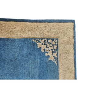 1920s Traditional Blue Ground Medallion Antique Chinese Peking Wool Small Rug - detail view 3