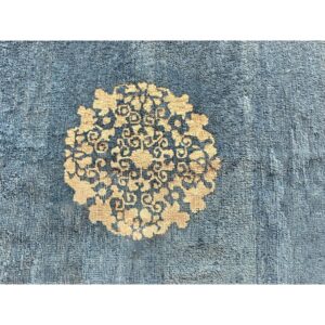 1920s Traditional Blue Ground Medallion Antique Chinese Peking Wool Small Rug - detail view 4