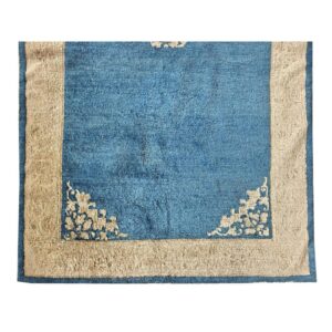 1920s Traditional Blue Ground Medallion Antique Chinese Peking Wool Small Rug - detail view 5