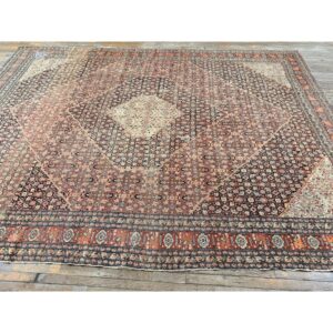 1920s Traditional Red Rust Field Medallion Antique Tabriz Handknotted Wool Room Size Rug - detail view 1