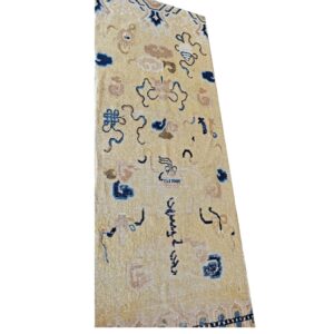 1920s Yellow Field Geometric Antique Chinese Ningxia Knotted Wool Rug - detail view 1
