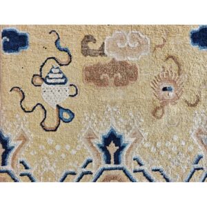 1920s Yellow Field Geometric Antique Chinese Ningxia Knotted Wool Rug - detail view 3