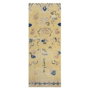 1920s Yellow Field Geometric Antique Chinese Ningxia Knotted Wool Rug - detail view 6