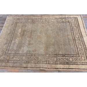 1930s Antique Geometric Floral Antique Chinese Khotan Knotted Wool Rug - detail view 2
