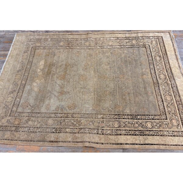 1930s antique geometric floral antique chinese khotan knotted wool rug 3 1930s antique geometric floral antique chinese khotan knotted wool rug - detail view 2