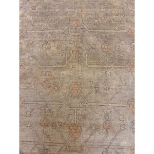 1930s Antique Geometric Floral Antique Chinese Khotan Knotted Wool Rug - detail view 3