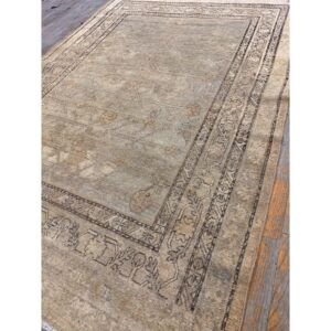 1930s Antique Geometric Floral Antique Chinese Khotan Knotted Wool Rug - detail view 4