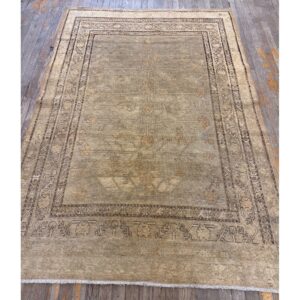 1930s Antique Geometric Floral Antique Chinese Khotan Knotted Wool Rug - detail view 5