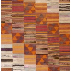 1930s Colorful Geometric Antique Turkish Village Kilim Flatweave Room Size Rug