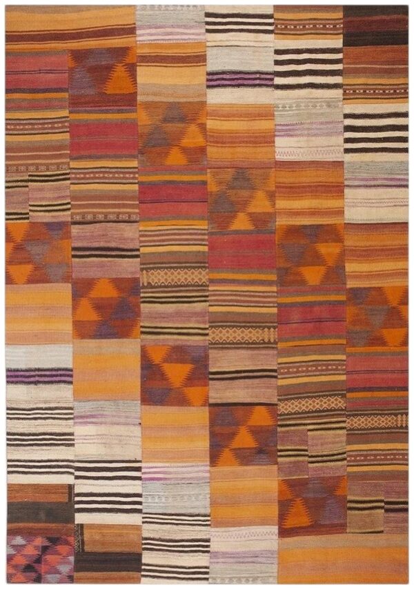 1930s colorful geometric antique turkish village kilim flatweave room size rug