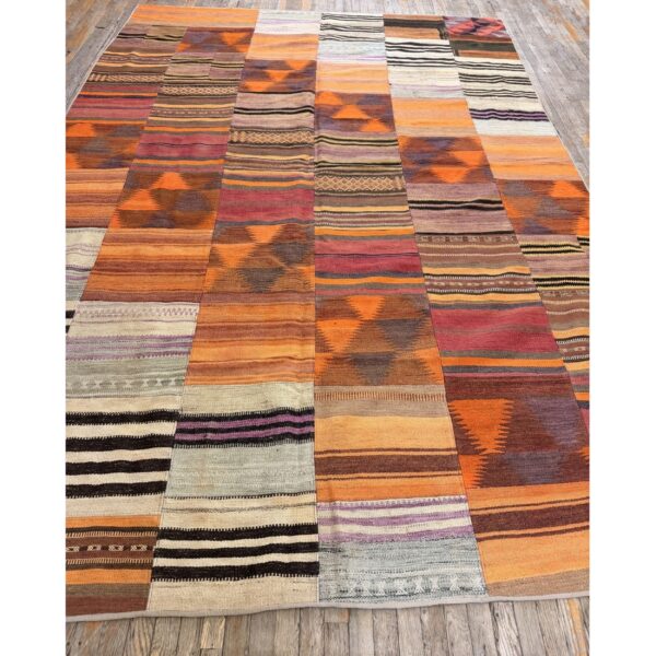 1930s colorful geometric antique turkish village kilim flatweave room size rug - detail view 2