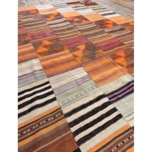 1930s Colorful Geometric Antique Turkish Village Kilim Flatweave Room Size Rug - detail view 3