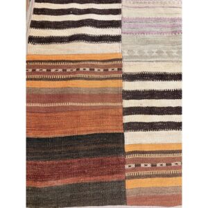 1930s Colorful Geometric Antique Turkish Village Kilim Flatweave Room Size Rug - detail view 4