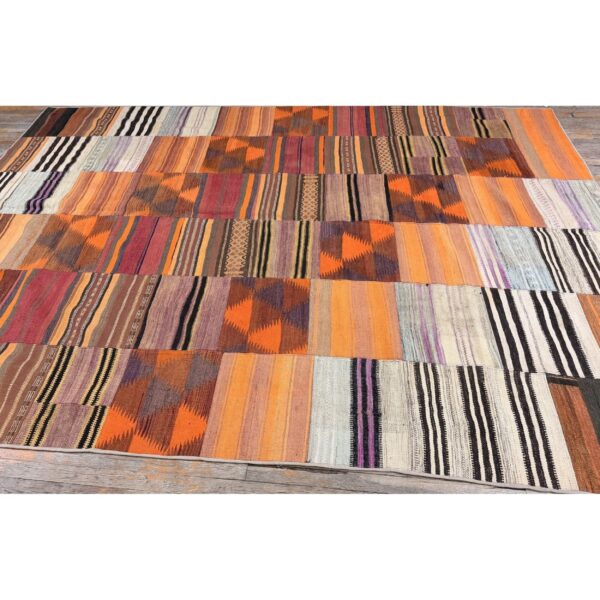 1930s colorful geometric antique turkish village kilim flatweave room size rug - detail view 5