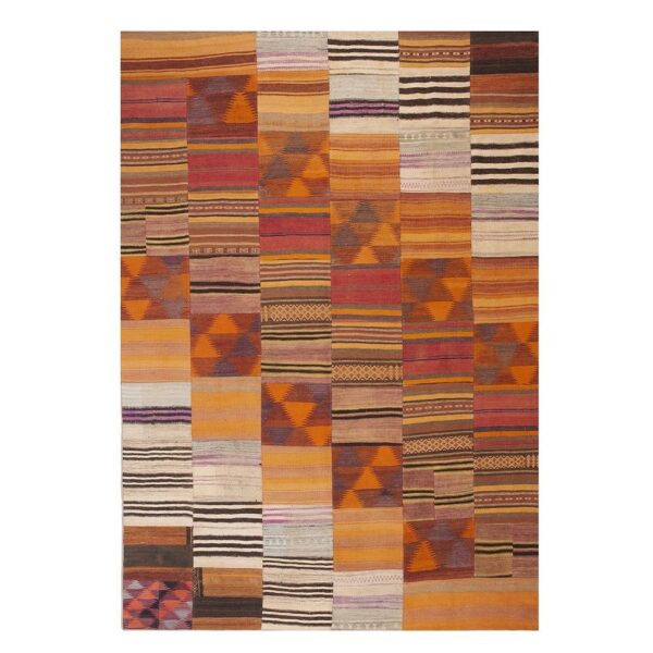 1930s colorful geometric antique turkish village kilim flatweave room size rug - detail view 6