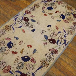 Wool 1930s Hooked American Antique Ivory Small Scatter Size Rug (SKU 20524) - detail view 4