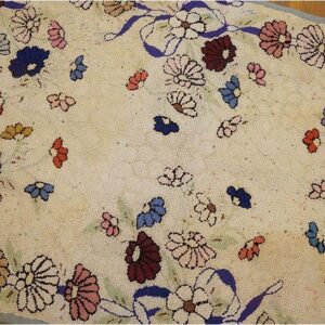 Wool 1930s Hooked American Antique Ivory Small Scatter Size Rug (SKU 20524) - detail view 6