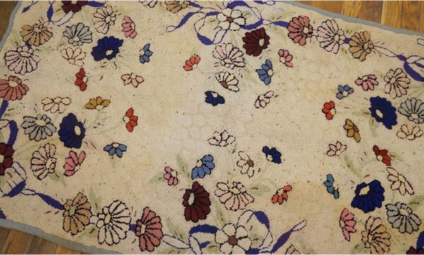 Wool 1930s hooked american antique ivory small scatter size rug 10 Wool 1930s hooked american antique ivory small scatter size rug (sku 20524) - detail view 6
