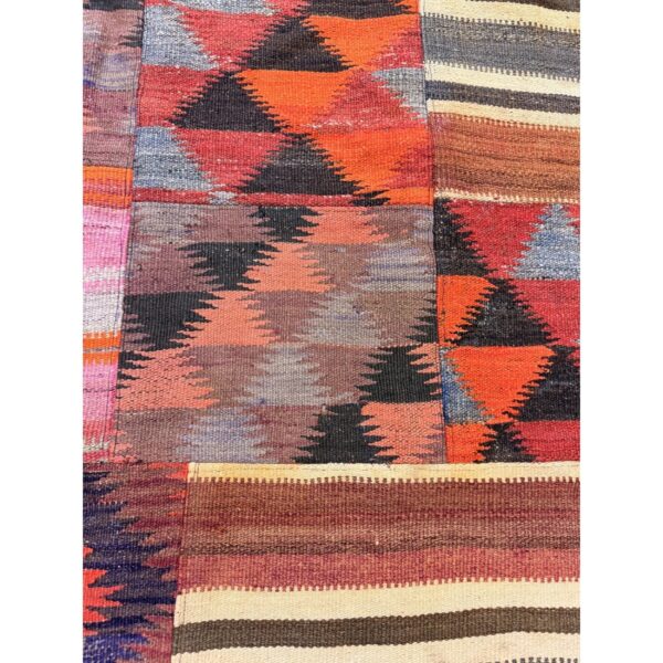 1930s mid-sized multi geometric antique turkish village kilim flatweave wool rug 3 1930s mid-sized multi geometric antique turkish village kilim flatweave wool rug - detail view 2