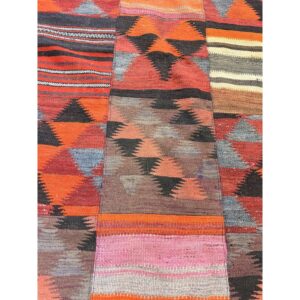 1930s Mid-Sized Multi Geometric Antique Turkish Village Kilim Flatweave Wool Rug - detail view 4