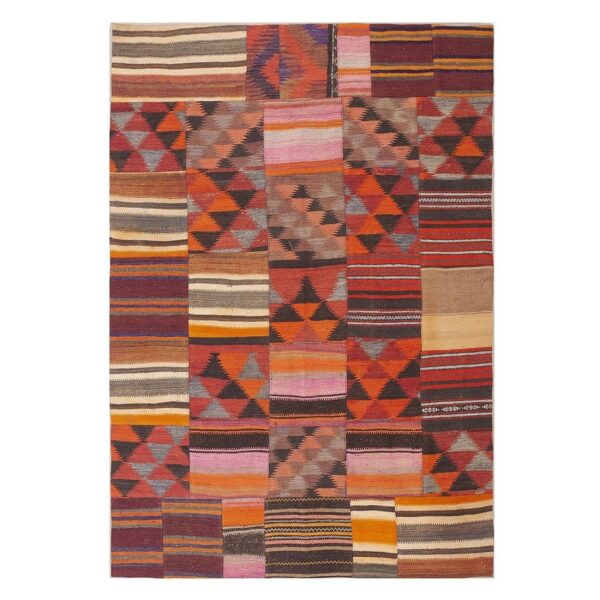 1930s mid-sized multi geometric antique turkish village kilim flatweave wool rug 6 1930s mid-sized multi geometric antique turkish village kilim flatweave wool rug - detail view 5