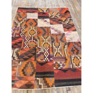 1930s Multi Geometric Antique Turkish Village Traditional Kilim Small Rug - detail view 1