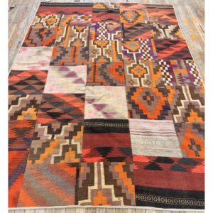 1930s Multi Geometric Antique Turkish Village Traditional Kilim Small Rug - detail view 2