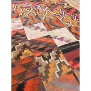 1930s Multi Geometric Antique Turkish Village Traditional Kilim Small Rug - detail view 3