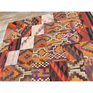 1930s Multi Geometric Antique Turkish Village Traditional Kilim Small Rug - detail view 4
