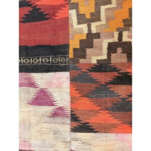 1930s Multi Geometric Antique Turkish Village Traditional Kilim Small Rug - detail view 5