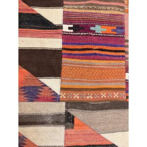 1930s Multicolor Geometric Antique Turkish Village Flatwoven Wool Kilim Rug - detail view 4