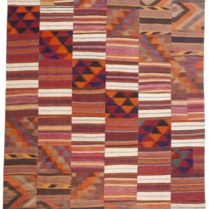 1930s Multicolor Stripe Modern Antique Turkish Village Kilim Flatwoven Rug