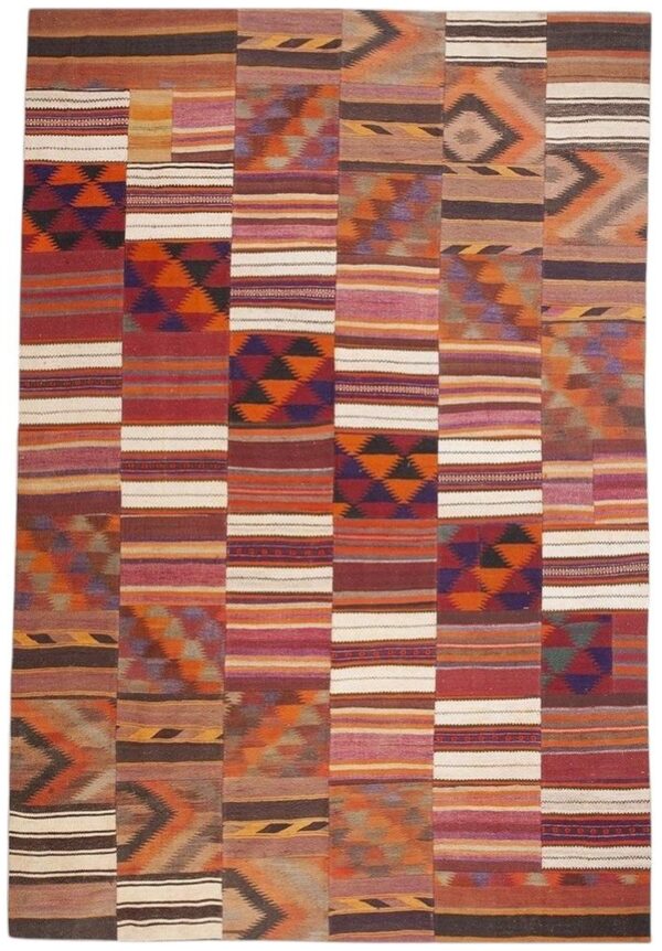 1930s multicolor stripe modern antique turkish village kilim flatwoven rug