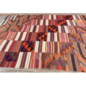 1930s Multicolor Stripe Modern Antique Turkish Village Kilim Flatwoven Rug - detail view 2