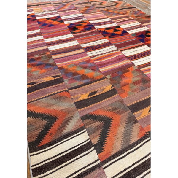 1930s multicolor stripe modern antique turkish village kilim flatwoven rug - detail view 3