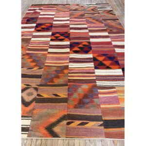 1930s Multicolor Stripe Modern Antique Turkish Village Kilim Flatwoven Rug - detail view 4