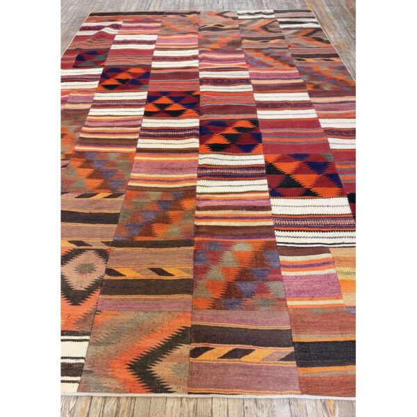 1930s multicolor stripe modern antique turkish village kilim flatwoven rug - detail view 4