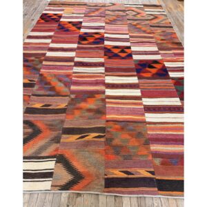 1930s Multicolor Stripe Modern Antique Turkish Village Kilim Flatwoven Rug - detail view 5
