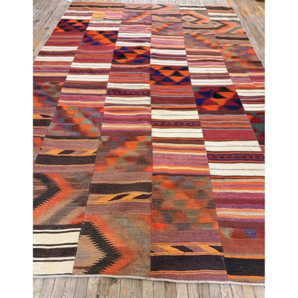 1930s multicolor stripe modern antique turkish village kilim flatwoven rug - detail view 5