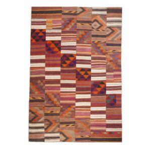 1930s Multicolor Stripe Modern Antique Turkish Village Kilim Flatwoven Rug - detail view 6