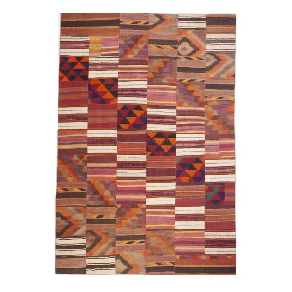 1930s multicolor stripe modern antique turkish village kilim flatwoven rug - detail view 6