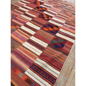 1930s Multicolor Stripe Modern Antique Turkish Village Kilim Flatwoven Rug - detail view 7